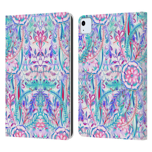 Micklyn Le Feuvre Florals Burst in Pink and Teal Leather Book Wallet Case Cover For Apple iPad Air 2020 / 2022