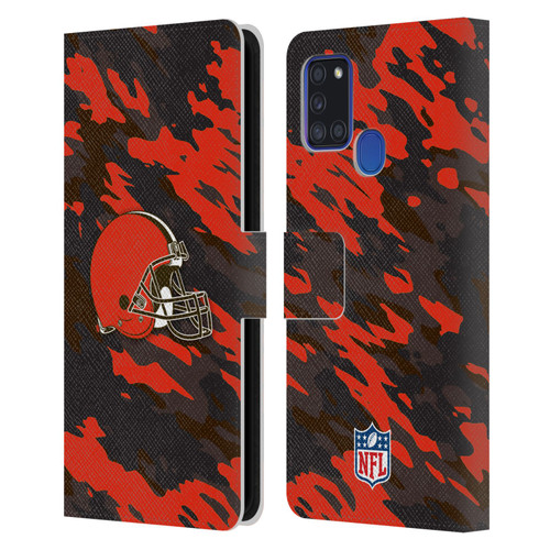 NFL Cleveland Browns Logo Camou Leather Book Wallet Case Cover For Samsung Galaxy A21s (2020)