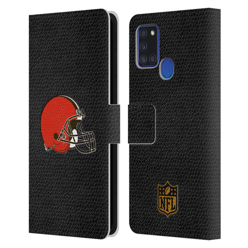 NFL Cleveland Browns Logo Football Leather Book Wallet Case Cover For Samsung Galaxy A21s (2020)