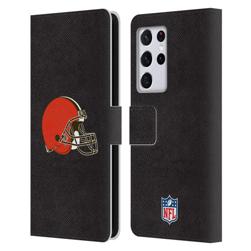 NFL Cleveland Browns Logo Plain Leather Book Wallet Case Cover For Samsung Galaxy S21 Ultra 5G