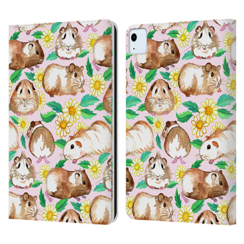 Micklyn Le Feuvre Patterns 2 Guinea Pigs And Daisies In Watercolour On Pink Leather Book Wallet Case Cover For Apple iPad Air 2020 / 2022