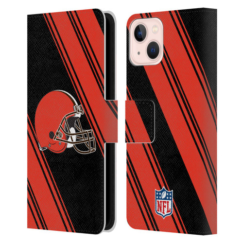 NFL Cleveland Browns Artwork Stripes Leather Book Wallet Case Cover For Apple iPhone 13