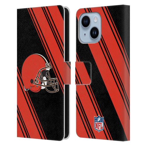 NFL Cleveland Browns Artwork Stripes Leather Book Wallet Case Cover For Apple iPhone 14 Plus