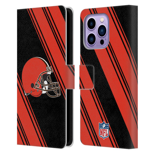 NFL Cleveland Browns Artwork Stripes Leather Book Wallet Case Cover For Apple iPhone 14 Pro Max