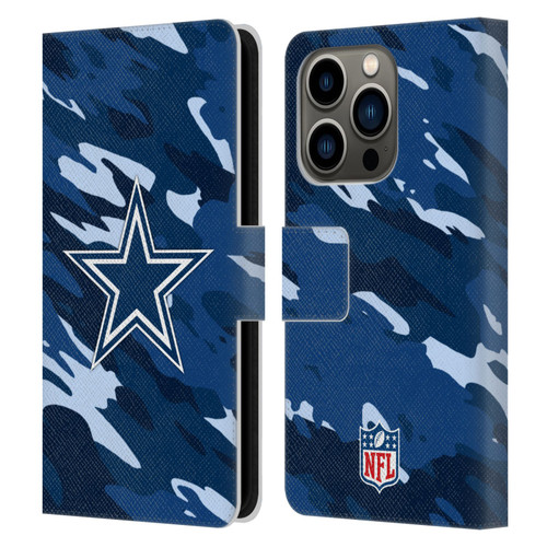 NFL Dallas Cowboys Logo Camou Leather Book Wallet Case Cover For Apple iPhone 14 Pro