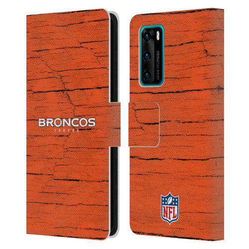 NFL Denver Broncos Logo Distressed Look Leather Book Wallet Case Cover For Huawei P40 5G
