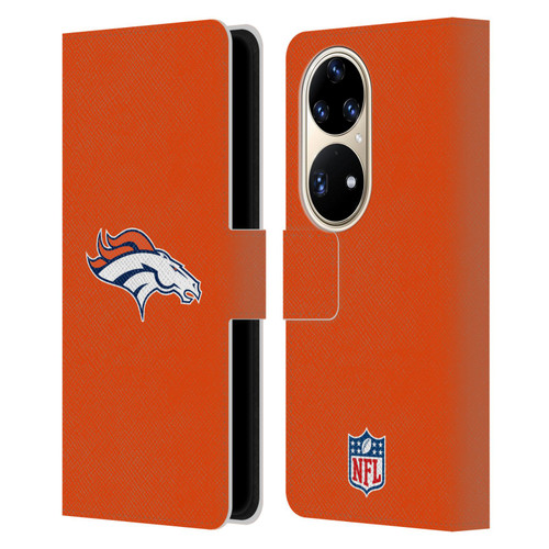 NFL Denver Broncos Logo Plain Leather Book Wallet Case Cover For Huawei P50 Pro