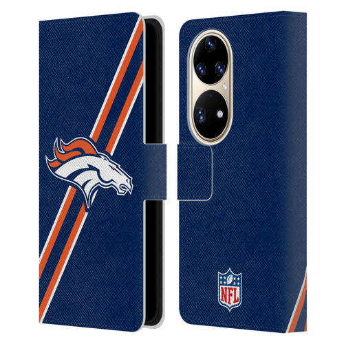 NFL Denver Broncos Logo Stripes Leather Book Wallet Case Cover For Huawei P50 Pro