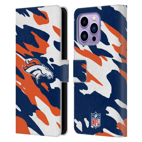 NFL Denver Broncos Logo Camou Leather Book Wallet Case Cover For Apple iPhone 14 Pro Max