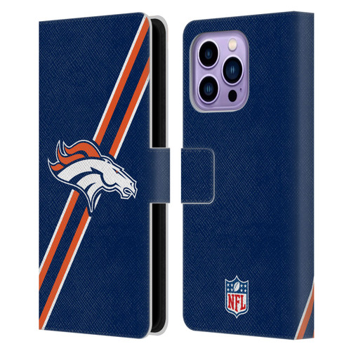 NFL Denver Broncos Logo Stripes Leather Book Wallet Case Cover For Apple iPhone 14 Pro Max