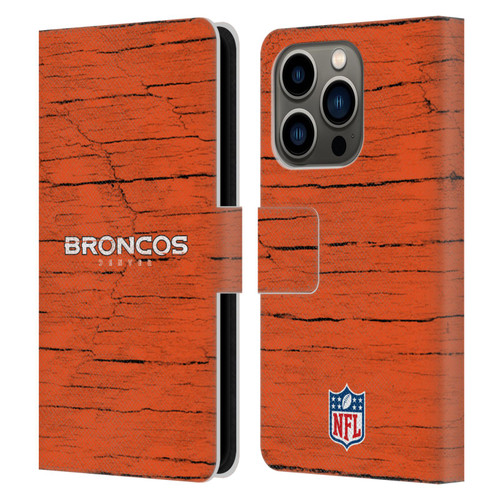 NFL Denver Broncos Logo Distressed Look Leather Book Wallet Case Cover For Apple iPhone 14 Pro
