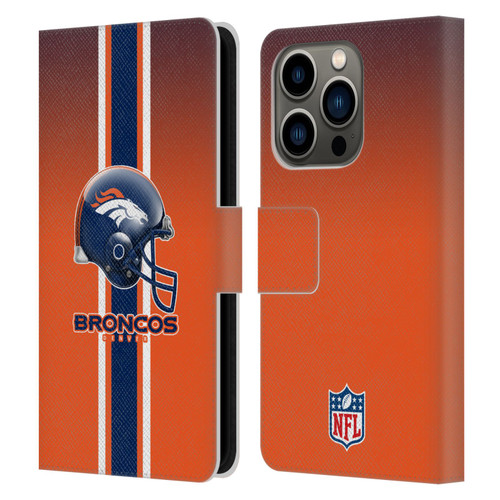 NFL Denver Broncos Logo Helmet Leather Book Wallet Case Cover For Apple iPhone 14 Pro