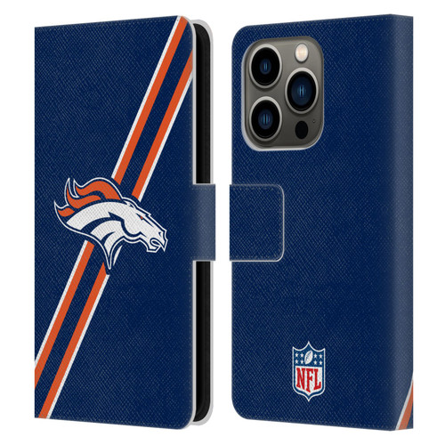 NFL Denver Broncos Logo Stripes Leather Book Wallet Case Cover For Apple iPhone 14 Pro