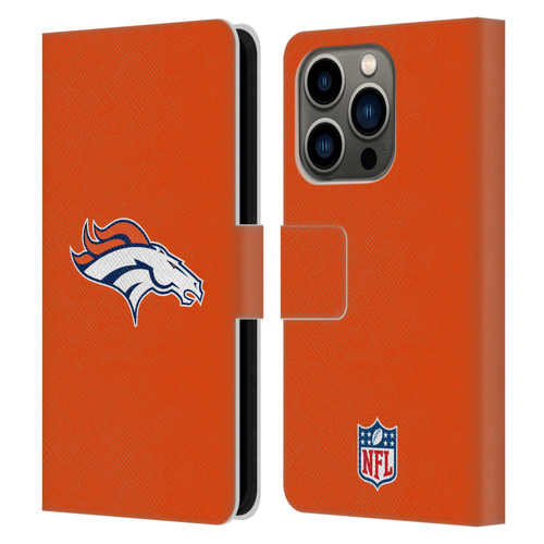 NFL Denver Broncos Logo Plain Leather Book Wallet Case Cover For Apple iPhone 14 Pro
