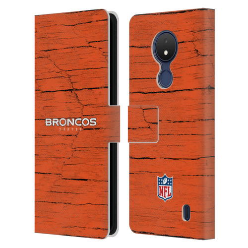 NFL Denver Broncos Logo Distressed Look Leather Book Wallet Case Cover For Nokia C21