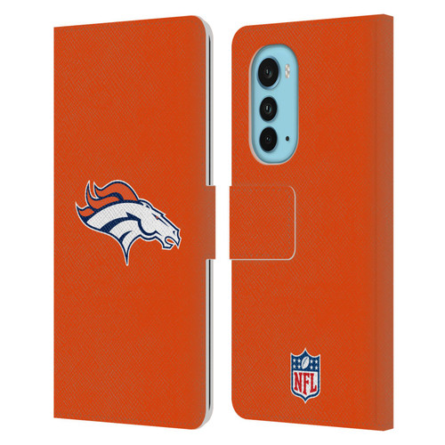 NFL Denver Broncos Logo Plain Leather Book Wallet Case Cover For Motorola Edge (2022)