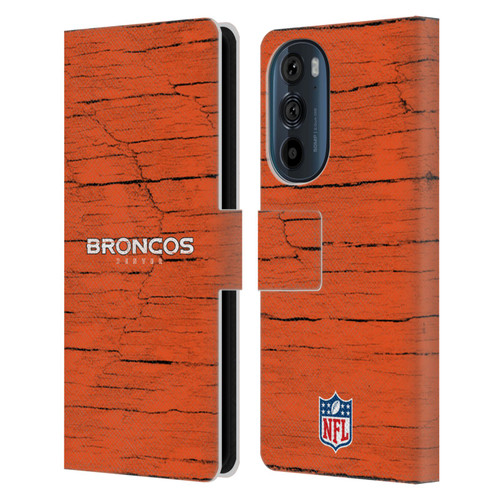 NFL Denver Broncos Logo Distressed Look Leather Book Wallet Case Cover For Motorola Edge 30