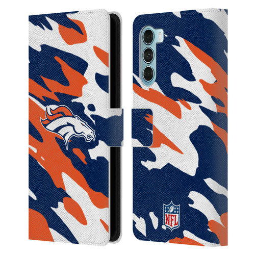 NFL Denver Broncos Logo Camou Leather Book Wallet Case Cover For Motorola Edge S30 / Moto G200 5G