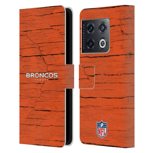 NFL Denver Broncos Logo Distressed Look Leather Book Wallet Case Cover For OnePlus 10 Pro