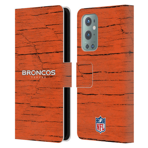 NFL Denver Broncos Logo Distressed Look Leather Book Wallet Case Cover For OnePlus 9