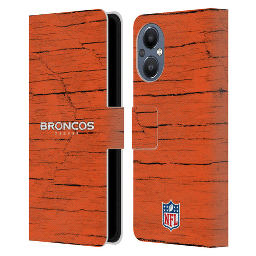 NFL Denver Broncos Logo Distressed Look Leather Book Wallet Case Cover For OnePlus Nord N20 5G