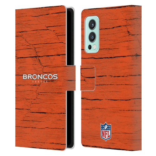 NFL Denver Broncos Logo Distressed Look Leather Book Wallet Case Cover For OnePlus Nord 2 5G