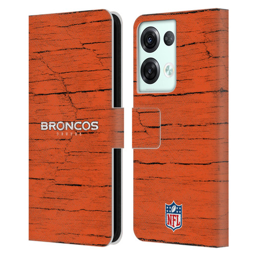 NFL Denver Broncos Logo Distressed Look Leather Book Wallet Case Cover For OPPO Reno8 Pro