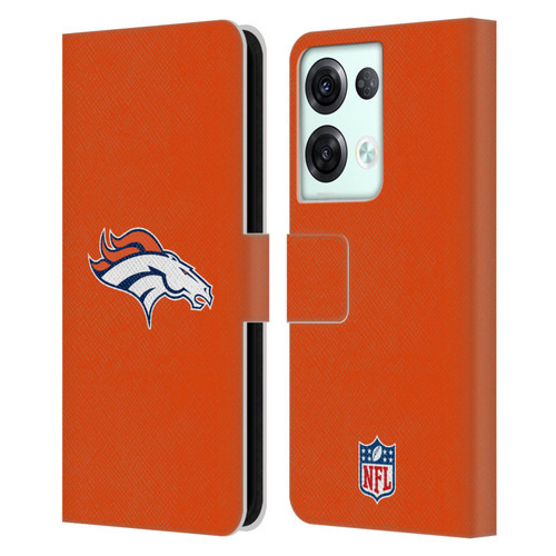 NFL Denver Broncos Logo Plain Leather Book Wallet Case Cover For OPPO Reno8 Pro