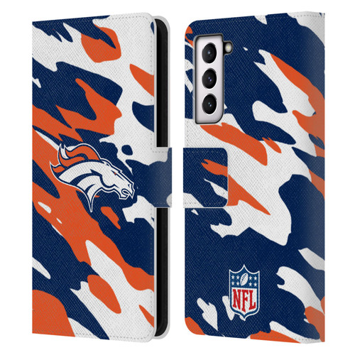 NFL Denver Broncos Logo Camou Leather Book Wallet Case Cover For Samsung Galaxy S21 5G