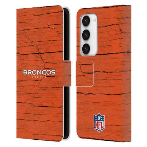 NFL Denver Broncos Logo Distressed Look Leather Book Wallet Case Cover For Samsung Galaxy S23 5G