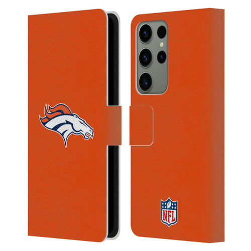 NFL Denver Broncos Logo Plain Leather Book Wallet Case Cover For Samsung Galaxy S23 Ultra 5G