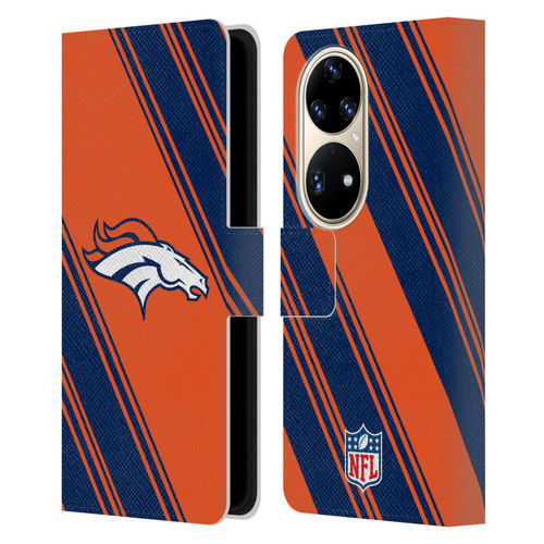 NFL Denver Broncos Artwork Stripes Leather Book Wallet Case Cover For Huawei P50 Pro