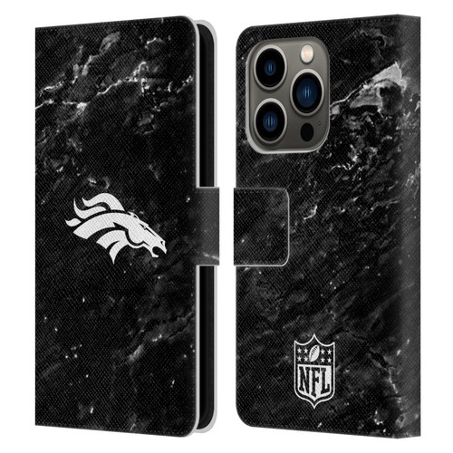 NFL Denver Broncos Artwork Marble Leather Book Wallet Case Cover For Apple iPhone 14 Pro