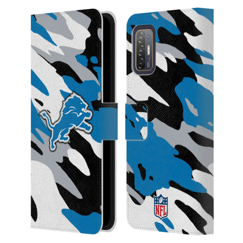NFL Detroit Lions Logo Camou Leather Book Wallet Case Cover For HTC Desire 21 Pro 5G