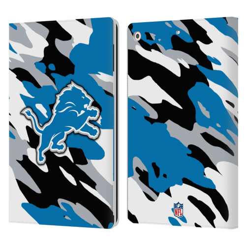 NFL Detroit Lions Logo Camou Leather Book Wallet Case Cover For Apple iPad 10.2 2019/2020/2021