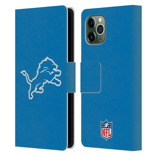 NFL Detroit Lions Logo Plain Leather Book Wallet Case Cover For Apple iPhone 11 Pro