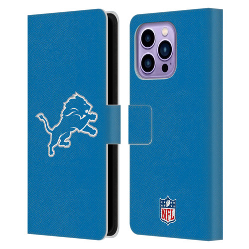 NFL Detroit Lions Logo Plain Leather Book Wallet Case Cover For Apple iPhone 14 Pro Max