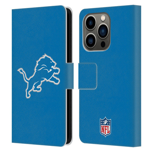 NFL Detroit Lions Logo Plain Leather Book Wallet Case Cover For Apple iPhone 14 Pro