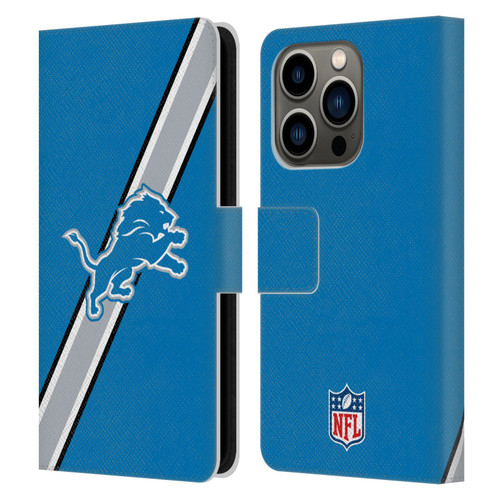 NFL Detroit Lions Logo Stripes Leather Book Wallet Case Cover For Apple iPhone 14 Pro