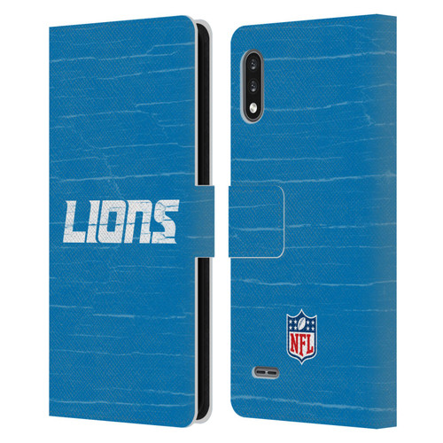NFL Detroit Lions Logo Distressed Look Leather Book Wallet Case Cover For LG K22