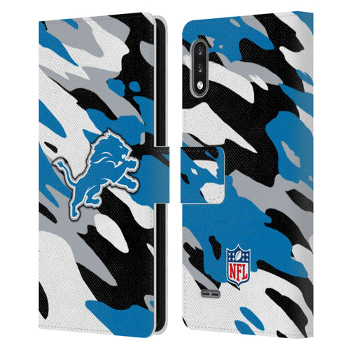 NFL Detroit Lions Logo Camou Leather Book Wallet Case Cover For LG K22