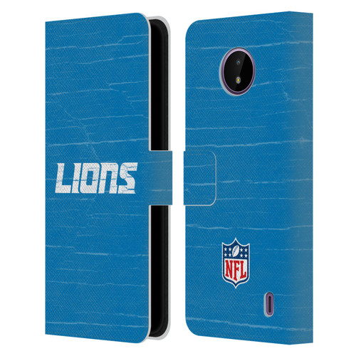 NFL Detroit Lions Logo Distressed Look Leather Book Wallet Case Cover For Nokia C10 / C20
