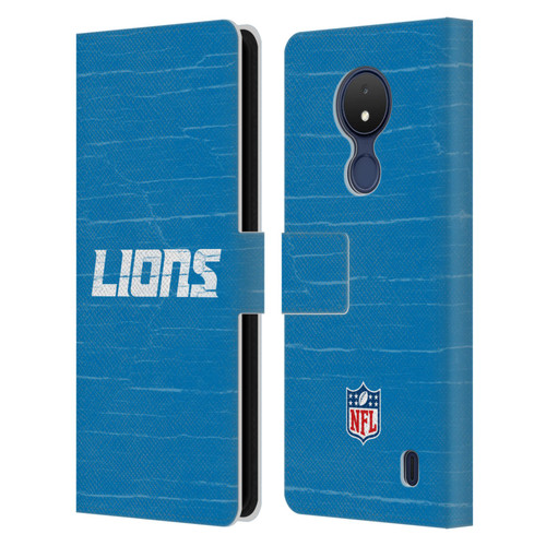NFL Detroit Lions Logo Distressed Look Leather Book Wallet Case Cover For Nokia C21
