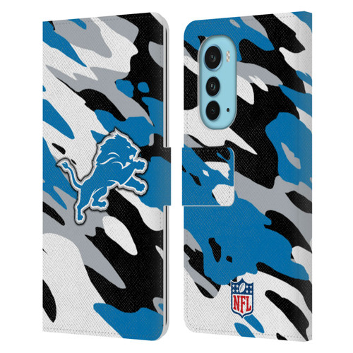 NFL Detroit Lions Logo Camou Leather Book Wallet Case Cover For Motorola Edge (2022)