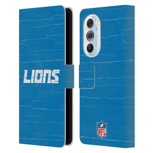 NFL Detroit Lions Logo Distressed Look Leather Book Wallet Case Cover For Motorola Edge X30