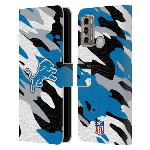 NFL Detroit Lions Logo Camou Leather Book Wallet Case Cover For Motorola Moto G60 / Moto G40 Fusion