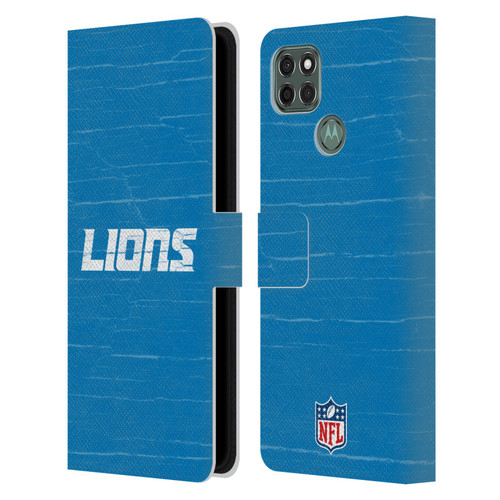 NFL Detroit Lions Logo Distressed Look Leather Book Wallet Case Cover For Motorola Moto G9 Power