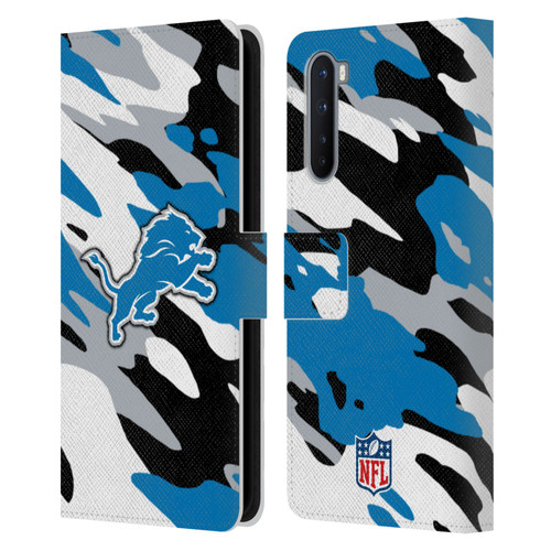 NFL Detroit Lions Logo Camou Leather Book Wallet Case Cover For OnePlus Nord 5G