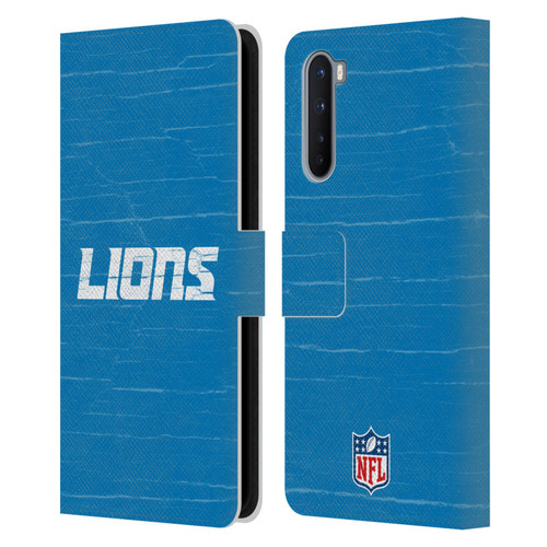 NFL Detroit Lions Logo Distressed Look Leather Book Wallet Case Cover For OnePlus Nord 5G