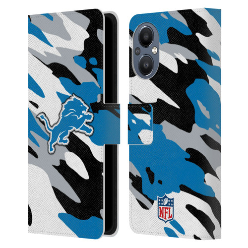 NFL Detroit Lions Logo Camou Leather Book Wallet Case Cover For OnePlus Nord N20 5G